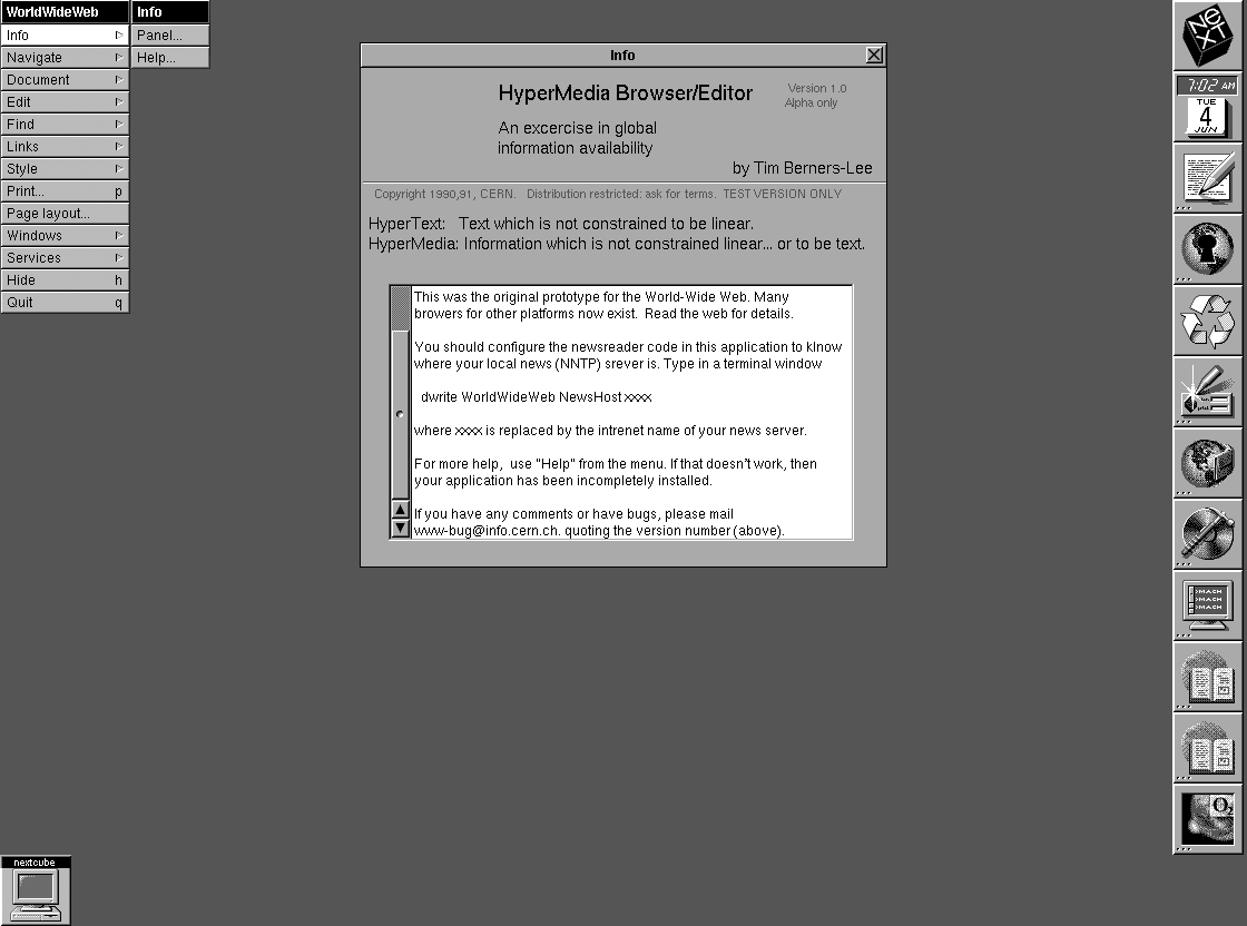 WorldWideWeb browser 1991